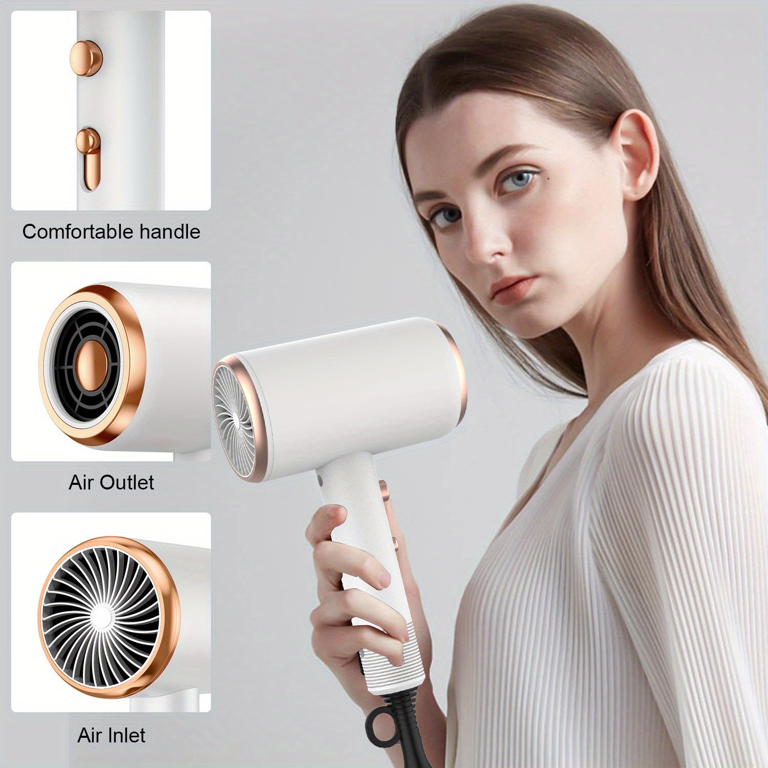 Ionic Hair Dryer with Diffuser, 2 Speeds, 3 & Cooling Buttons, for Straight & Curly Hair, 1600W, US Plug, Brushed Motor, Ideal for Home, Travel & Salon Use, Portable Electric Hair Drye, Home Hair Care, Professional Styling To