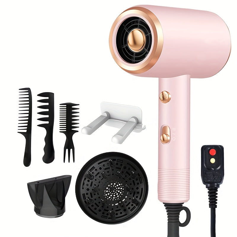 Ionic Hair Dryer with Diffuser, 2 Speeds, 3 & Cooling Buttons, for Straight & Curly Hair, 1600W, US Plug, Brushed Motor, Ideal for Home, Travel & Salon Use, Portable Electric Hair Drye, Home Hair Care, Professional Styling To