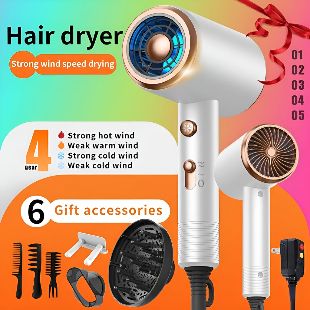 Ionic Hair Dryer with Diffuser, 2 Speeds, 3 & Cooling Buttons, for Straight & Curly Hair, 1600W, US Plug, Brushed Motor, Ideal for Home, Travel & Salon Use, Portable Electric Hair Drye, Home Hair Care, Professional Styling To
