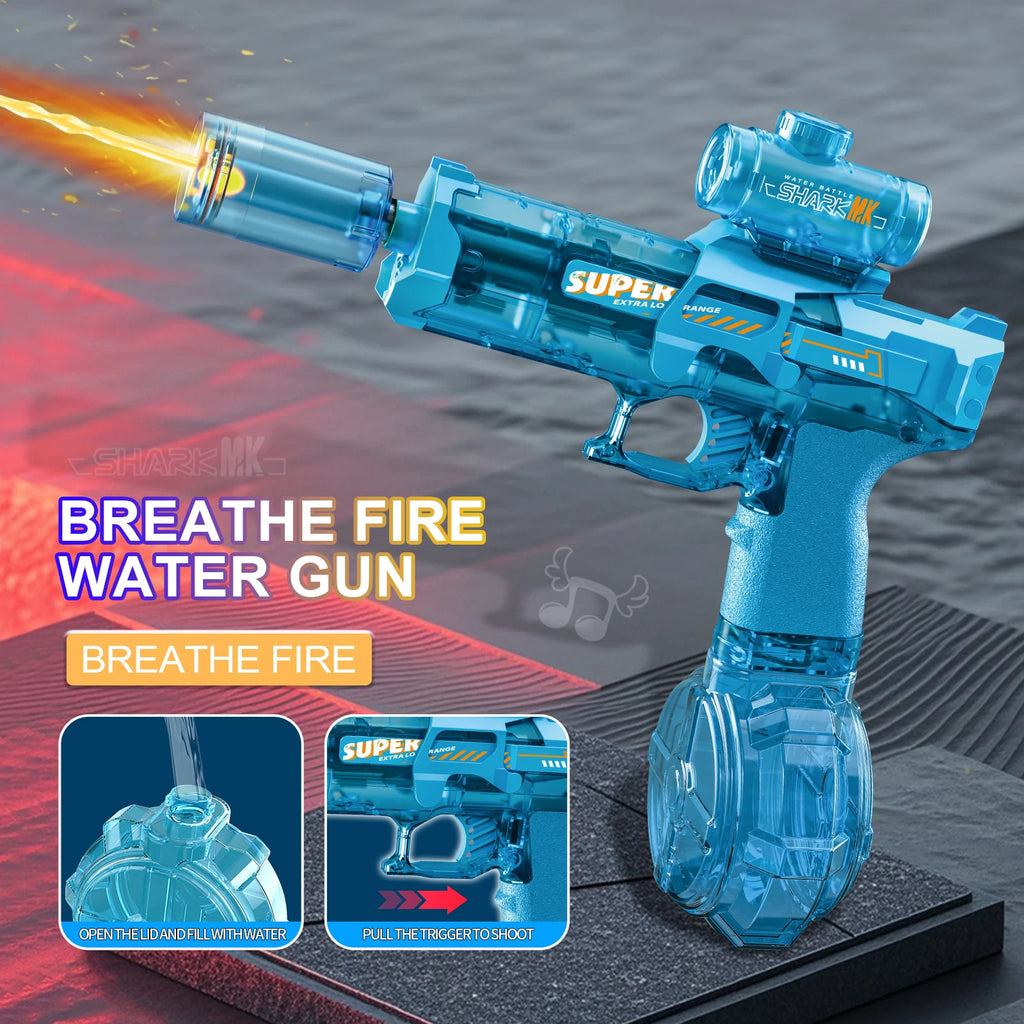 New Electric Water Gun With light Sprays Flame Effect Continuously High-pressure High-speed Powerful Outdoor Water Gun Toys
