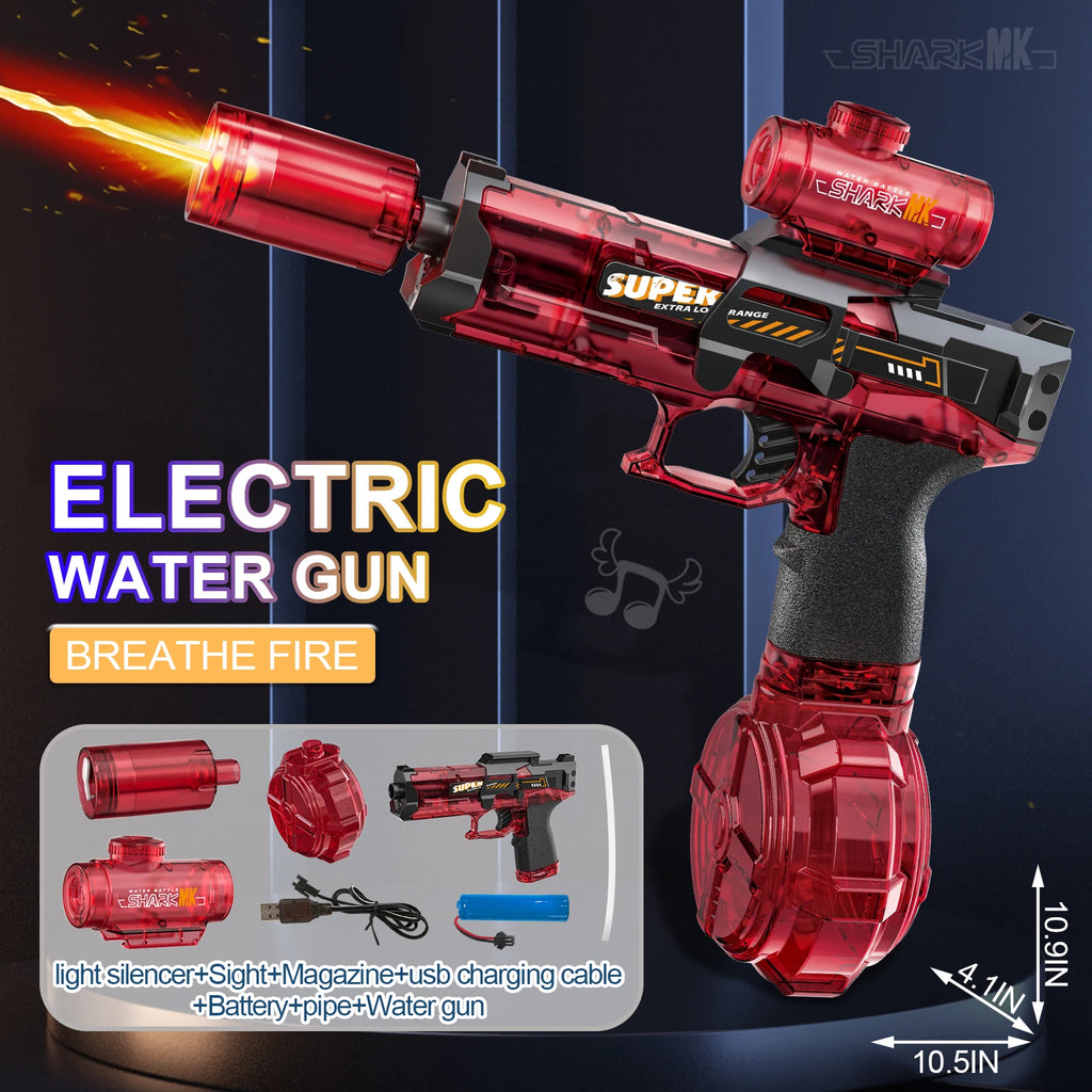 New Electric Water Gun With light Sprays Flame Effect Continuously High-pressure High-speed Powerful Outdoor Water Gun Toys