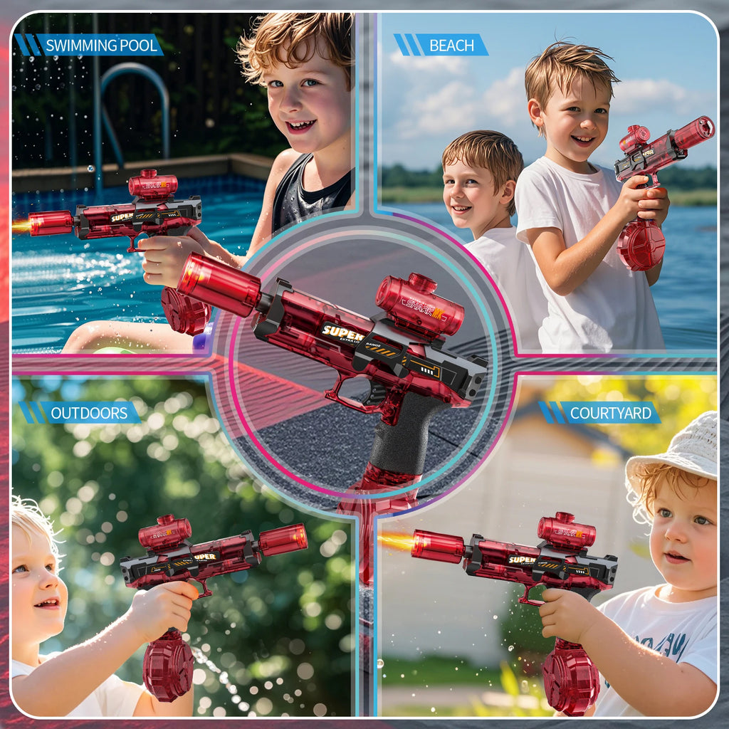 New Electric Water Gun With light Sprays Flame Effect Continuously High-pressure High-speed Powerful Outdoor Water Gun Toys