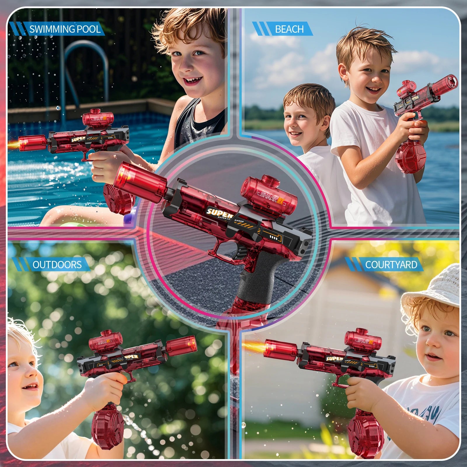 New Electric Water Gun With light Sprays Flame Effect Continuously High-pressure High-speed Powerful Outdoor Water Gun Toys