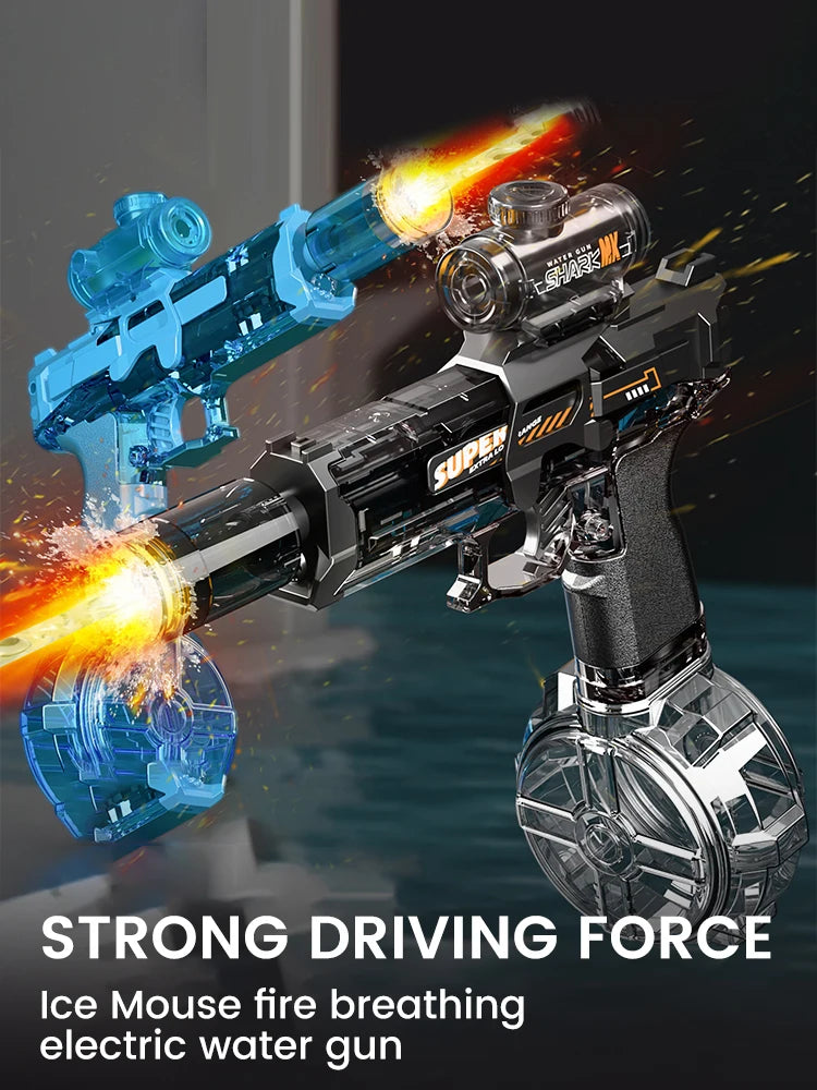 Electric Water Gun Fast Mode Ice Explosion Pistol Water Gun Firelight Water Gun Swimming Playing Game Tool Children's Water Grab