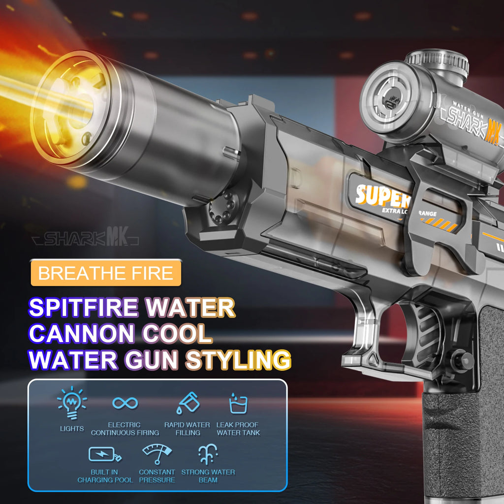 New Electric Water Gun With light Sprays Flame Effect Continuously High-pressure High-speed Powerful Outdoor Water Gun Toys