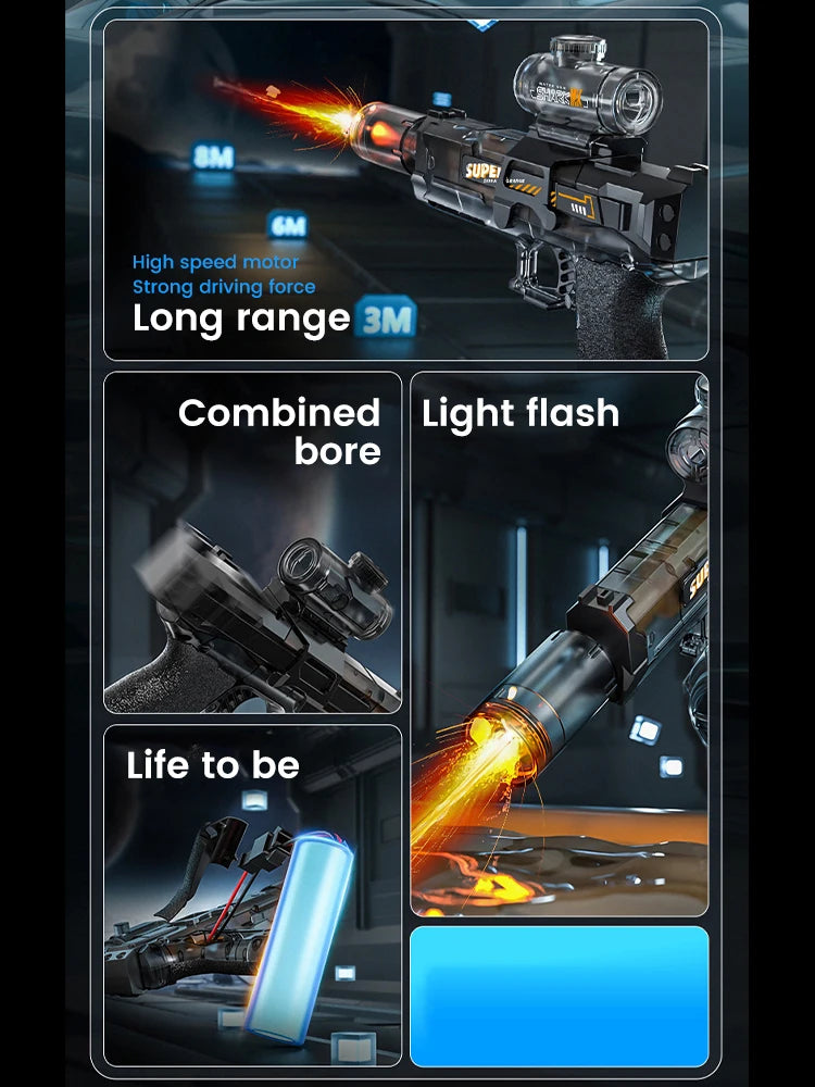 Electric Water Gun Fast Mode Ice Explosion Pistol Water Gun Firelight Water Gun Swimming Playing Game Tool Children's Water Grab