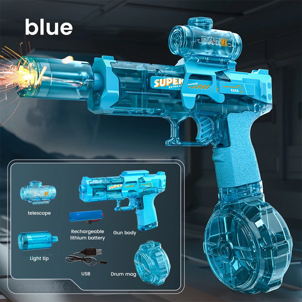 Electric Water Gun Fast Mode Ice Explosion Pistol Water Gun Firelight Water Gun Swimming Playing Game Tool Children's Water Grab