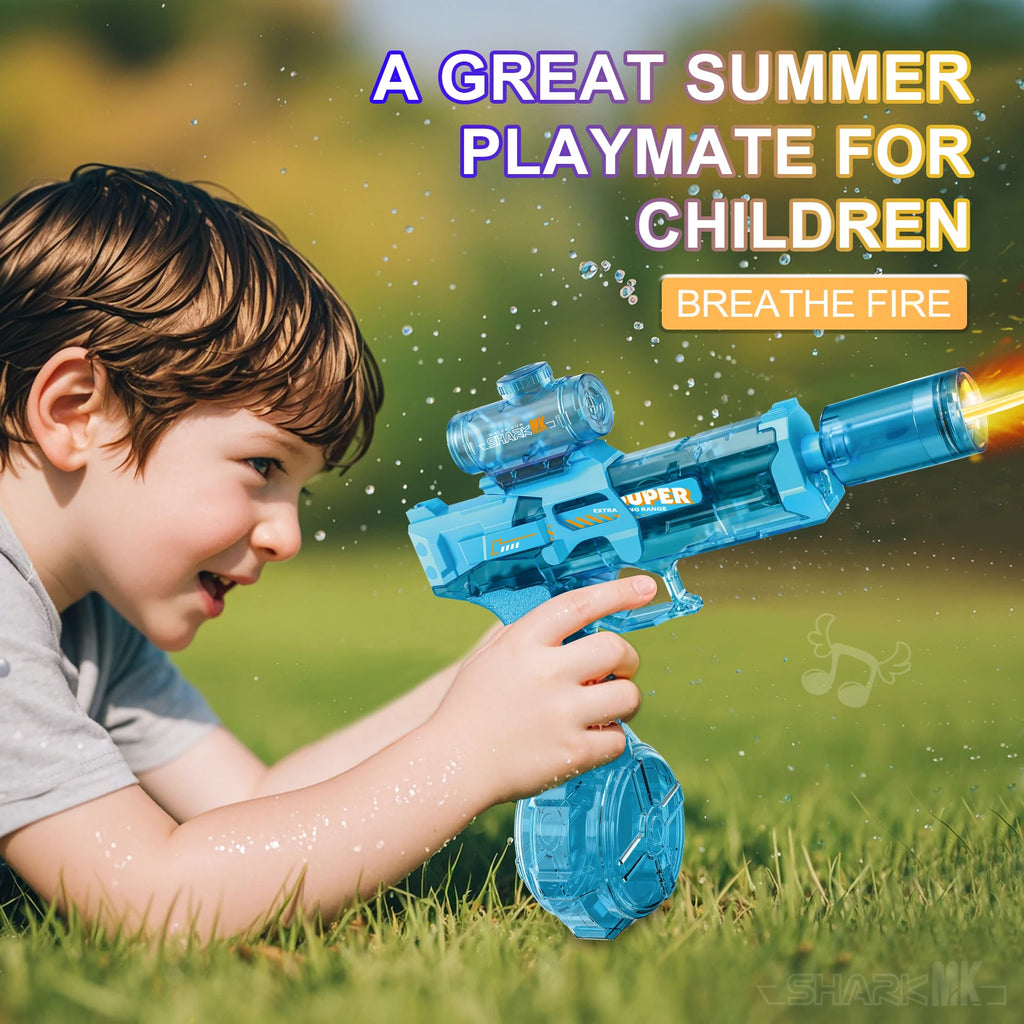 New Electric Water Gun With light Sprays Flame Effect Continuously High-pressure High-speed Powerful Outdoor Water Gun Toys