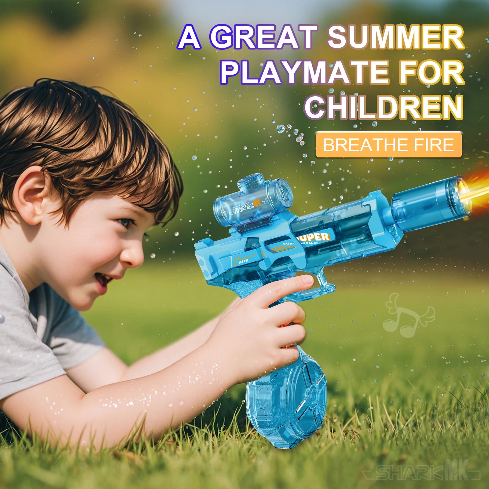 New Electric Water Gun With light Sprays Flame Effect Continuously High-pressure High-speed Powerful Outdoor Water Gun Toys
