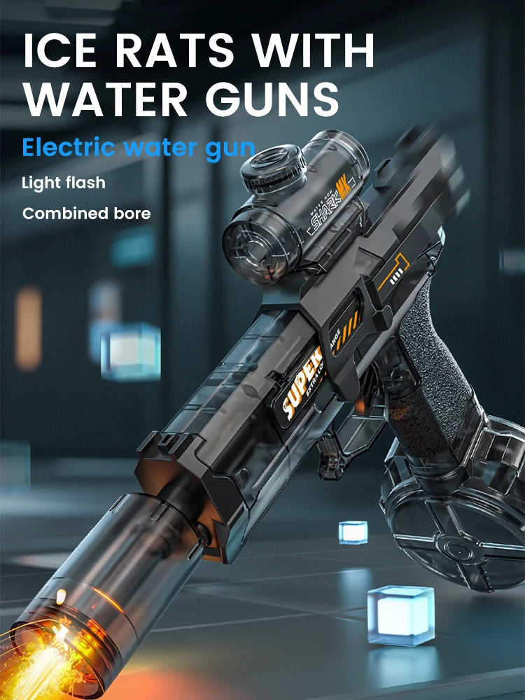 Electric Water Gun Fast Mode Ice Explosion Pistol Water Gun Firelight Water Gun Swimming Playing Game Tool Children's Water Grab