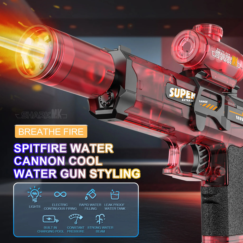 New Electric Water Gun With light Sprays Flame Effect Continuously High-pressure High-speed Powerful Outdoor Water Gun Toys