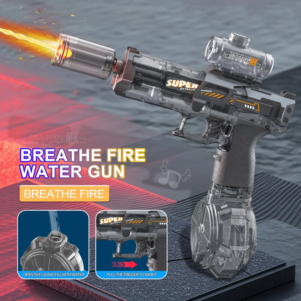 New Electric Water Gun With light Sprays Flame Effect Continuously High-pressure High-speed Powerful Outdoor Water Gun Toys