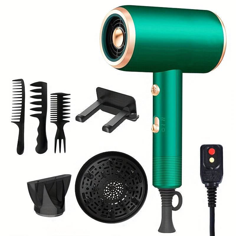 Ionic Hair Dryer with Diffuser, 2 Speeds, 3 & Cooling Buttons, for Straight & Curly Hair, 1600W, US Plug, Brushed Motor, Ideal for Home, Travel & Salon Use, Portable Electric Hair Drye, Home Hair Care, Professional Styling To