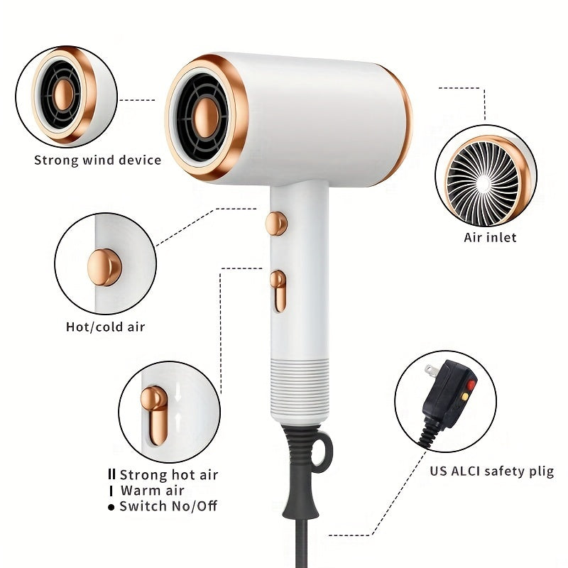 Ionic Hair Dryer with Diffuser, 2 Speeds, 3 & Cooling Buttons, for Straight & Curly Hair, 1600W, US Plug, Brushed Motor, Ideal for Home, Travel & Salon Use, Portable Electric Hair Drye, Home Hair Care, Professional Styling To