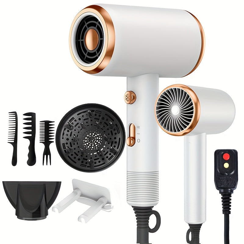 Ionic Hair Dryer with Diffuser, 2 Speeds, 3 & Cooling Buttons, for Straight & Curly Hair, 1600W, US Plug, Brushed Motor, Ideal for Home, Travel & Salon Use, Portable Electric Hair Drye, Home Hair Care, Professional Styling To