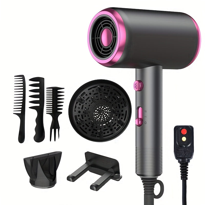 Ionic Hair Dryer with Diffuser, 2 Speeds, 3 & Cooling Buttons, for Straight & Curly Hair, 1600W, US Plug, Brushed Motor, Ideal for Home, Travel & Salon Use, Portable Electric Hair Drye, Home Hair Care, Professional Styling To
